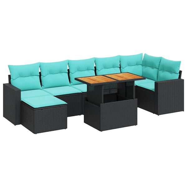 vidaXL 8-delige Loungeset met kussens poly rattan zwart