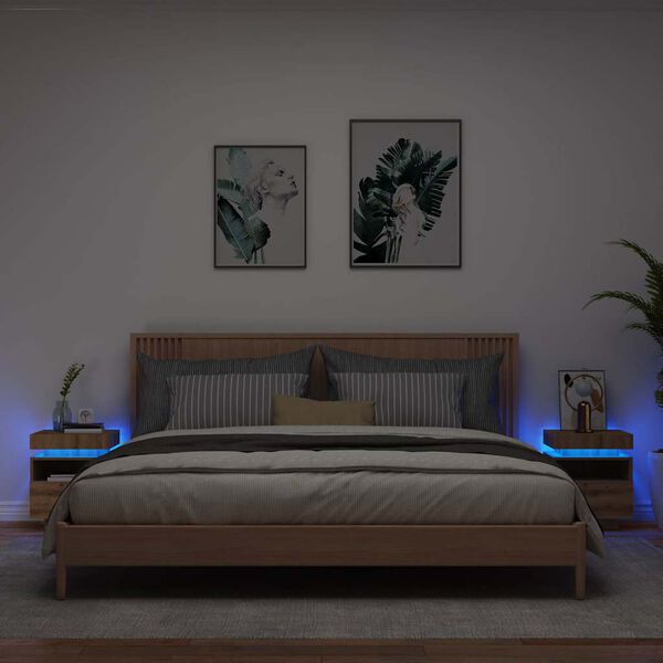 vidaXL Nachtkastjes met LED 2 st 40x39x48,5 cm artisanaal eikenkleur
