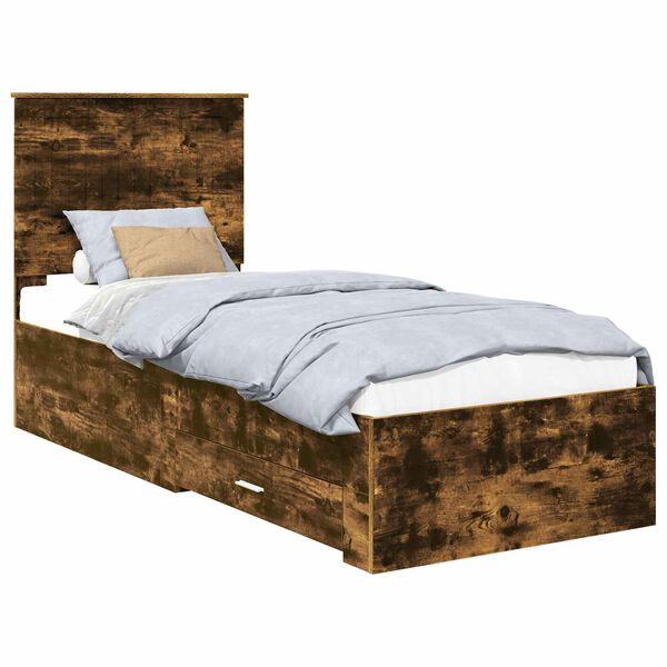 vidaXL Bedframe Gerookt Eiken en Zilver 70 x 190 cm Bewerkt hout