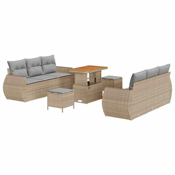 vidaXL Tuin Sofa Set met kussen 9 pcs Beige en Licht Grijs poly rattan