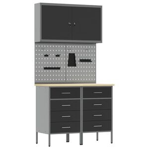 vidaXL Werk kast met lade met slot 5 st Zwart Engineered hout en staal