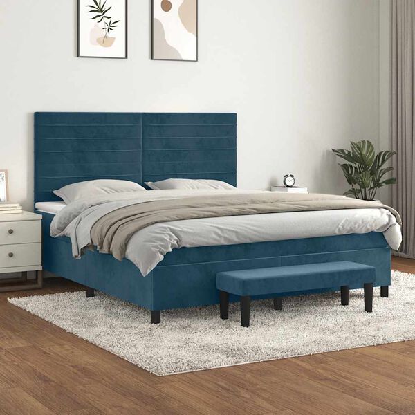 vidaXL Boxspring met matras fluweel donkerblauw 180x200 cm