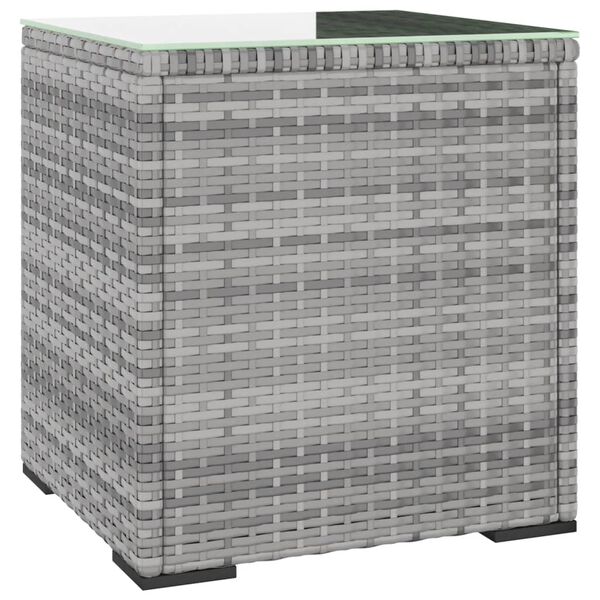 vidaXL Bijzettafel 40x37x40,5 cm poly rattan en gehard glas grijs