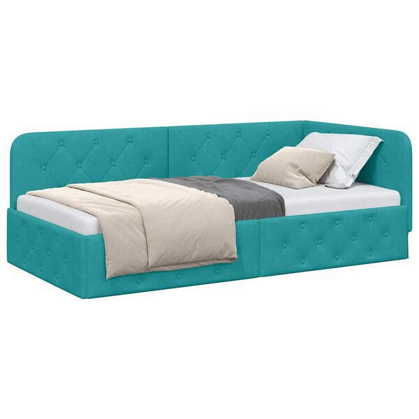 vidaXL Hoekbedframe met hoofdeinde Turquoise 90 x 200 cm Fluweel