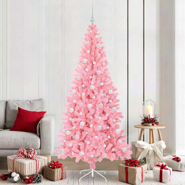 vidaXL Kerstboom met 300 LED met standaard Roze 210 cm PVC