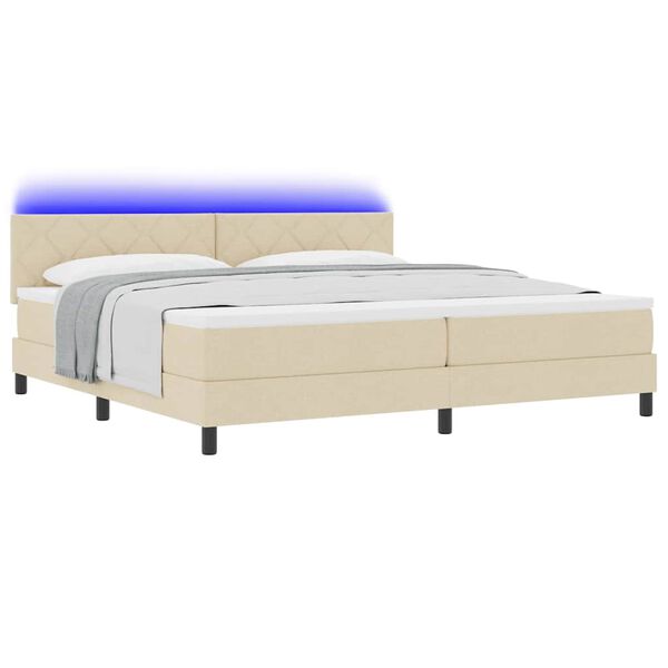 vidaXL Boxspring bed met matras met LED Cr&egrave;me 200 x 200 cm Stof