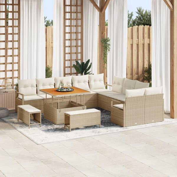 vidaXL Tuin Sofa Set met kussen met opslag 13 pcs Beige en Crème