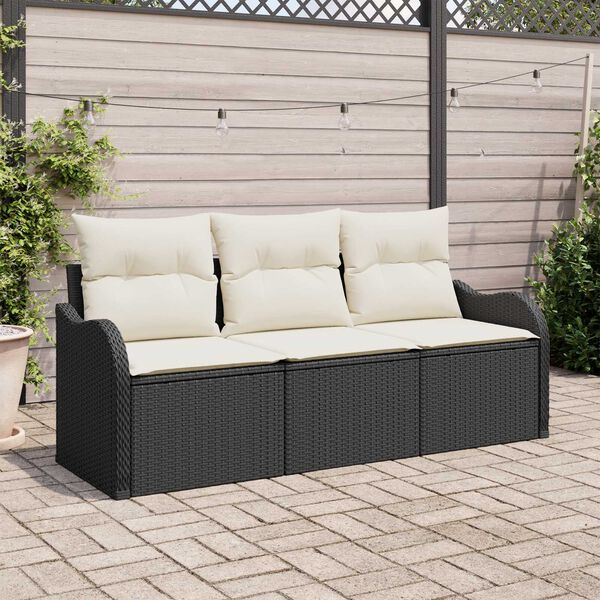 vidaXL Tuin Sofa Set met kussen met opslag 3 pcs Zwart Poly riet