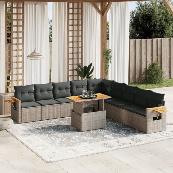 vidaXL 11-delige Loungeset met kussens poly rattan grijs