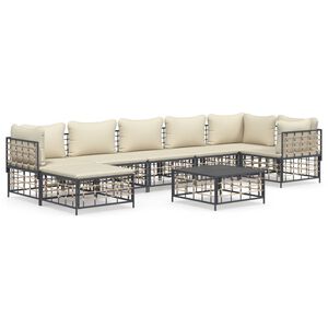 vidaXL 8-delige Loungeset met kussens poly rattan antracietkleurig