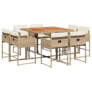 vidaXL 9-delige Tuinset met kussens poly rattan beige