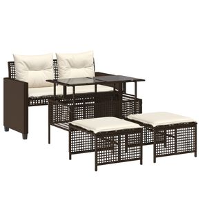 vidaXL 4-delige Loungeset met kussens poly rattan bruin