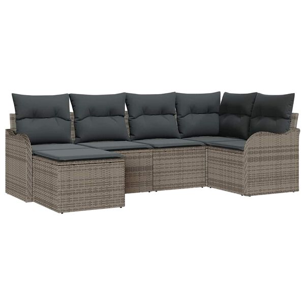 vidaXL Tuin Sofa Set met kussen 6 pcs Grijs Poly riet