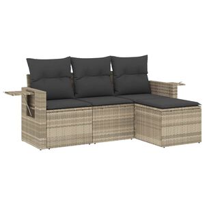 vidaXL 4-delige Loungeset met kussens poly rattan lichtgrijs