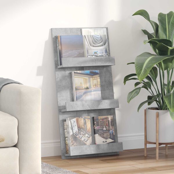 vidaXL Tijdschrift Rek Beton Grijs 51 x 11 x 102 cm Bewerkt hout