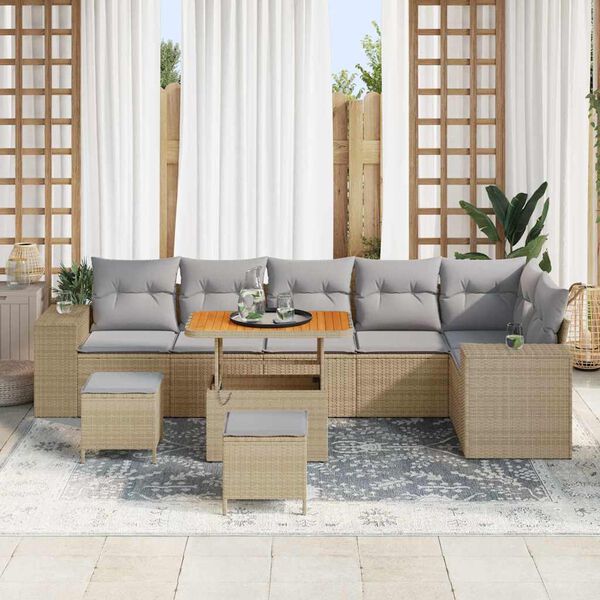 vidaXL Tuin Sofa Set met kussen met opslag 9 pcs Beige en Licht Grijs