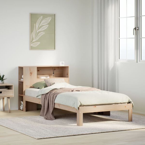 vidaXL Bed met boekenkast zonder matras massief grenenhout 90x190 cm
