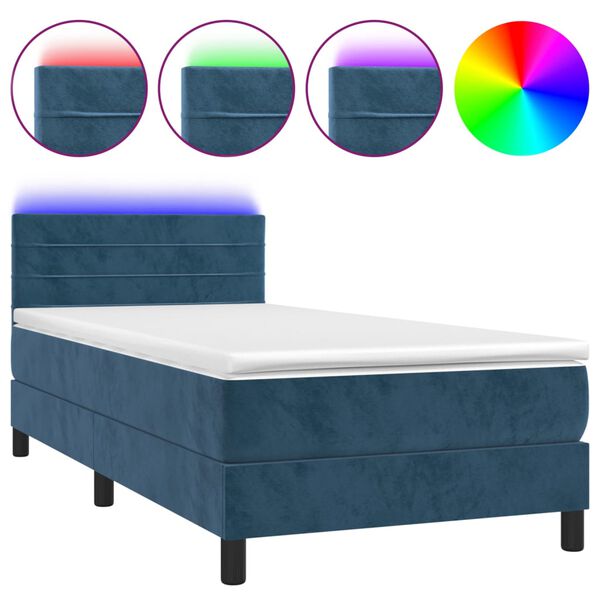 vidaXL Boxspring met matras en LED fluweel donkerblauw 80x200 cm
