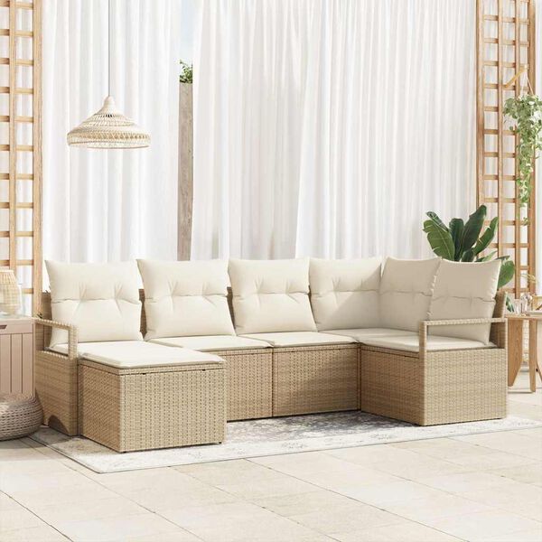 vidaXL Bankstel met kussen met opslag 8 pcs Beige en Cr&egrave;me poly rattan
