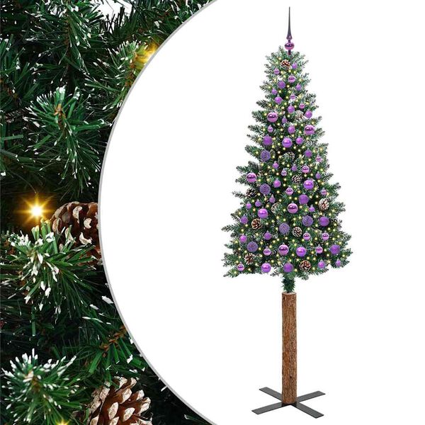 vidaXL Slanke Kerstboom Groen en Wit 210 cm PVC en massief dennenhout