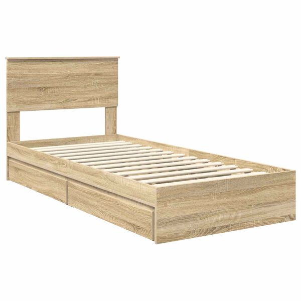 vidaXL Opslag bed met hoofdeinde Sonoma Eiken 90 x 200 cm Bewerkt hout