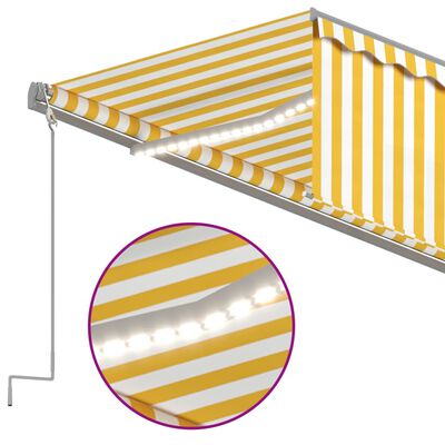 vidaXL Luifel automatisch rolgordijn LED windsensor 5x3 m geel en wit