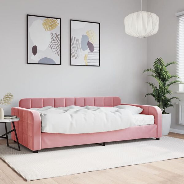 vidaXL Slaapbank met matras 100x200 cm fluweel roze