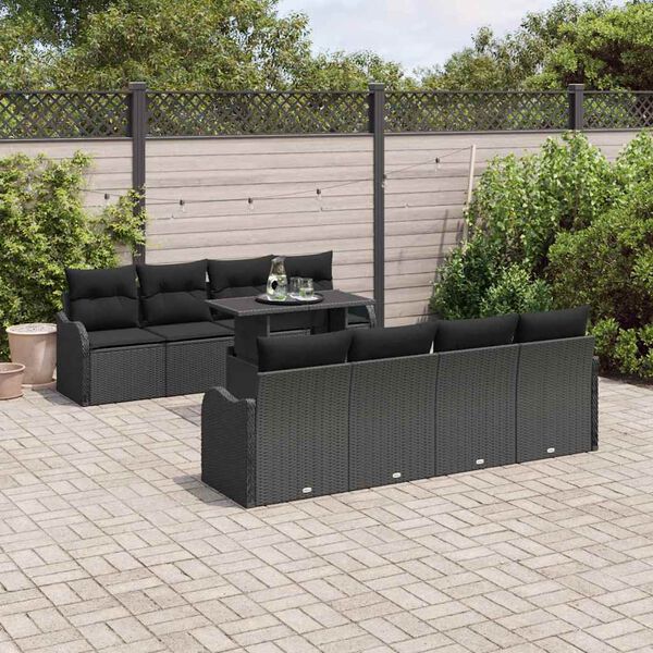 vidaXL Tuin Sofa Set met kussen met opslag 9 pcs Zwart Poly riet