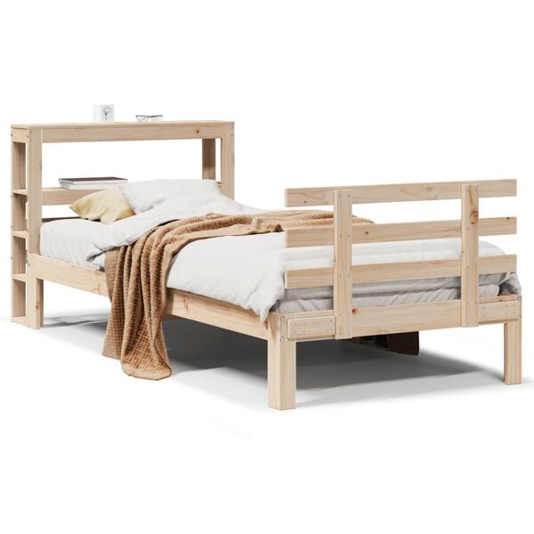 vidaXL Bedframe met hoofdbord massief grenenhout 75x190 cm