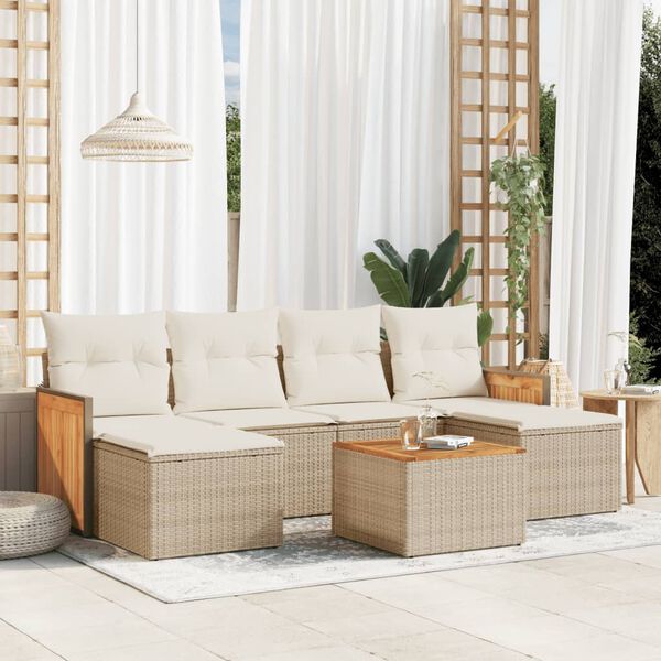 vidaXL 7-delige Loungeset met kussens poly rattan beige