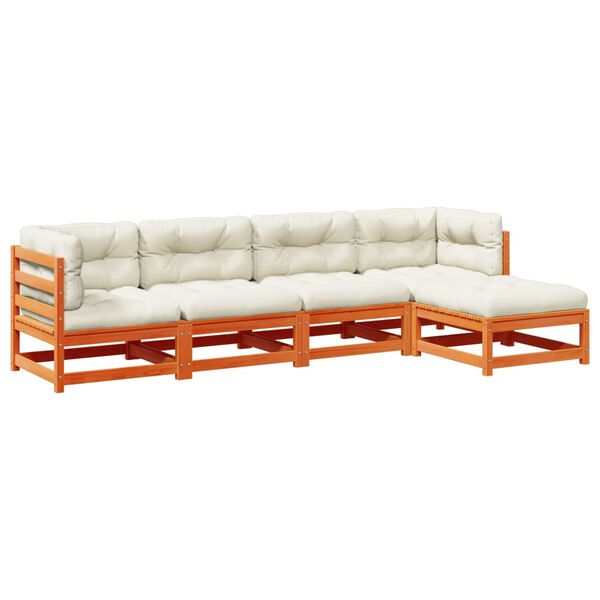 vidaXL 5-delige Loungeset met kussens massief grenenhout wasbruin