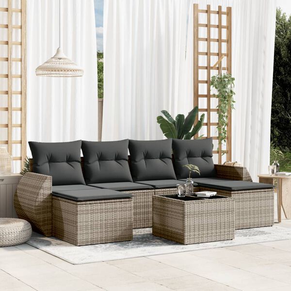 vidaXL 7-delige Loungeset met kussens poly rattan grijs