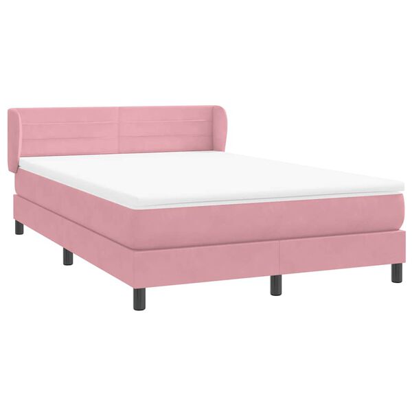 vidaXL Boxspring met matras fluweel roze 140x210 cm