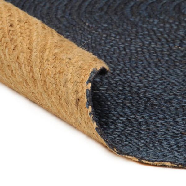 vidaXL Vloerkleed omkeerbaar rond 150 cm jute marineblauw en naturel