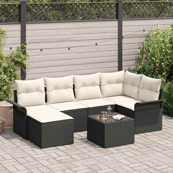 vidaXL Tuin Sofa Set met kussen 7 pcs Zwart poly rattan