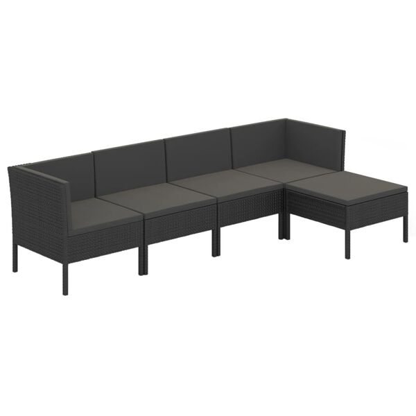 vidaXL 5-delige Loungeset met kussens poly rattan zwart