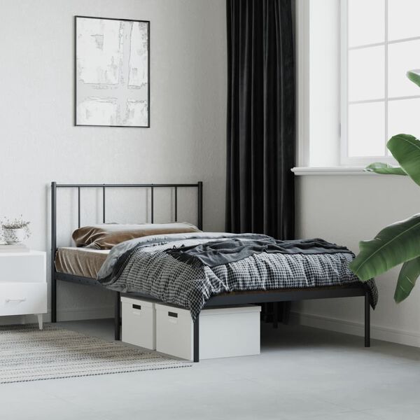 vidaXL Bedframe met hoofdbord metaal zwart 90x190 cm