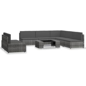 vidaXL 7-delige Loungeset poly rattan grijs