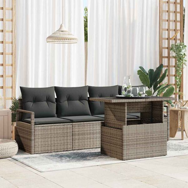 vidaXL Tuin Sofa Set met opslag met kussen 5 pcs Grijs poly rattan