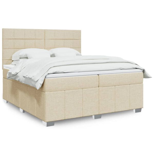 vidaXL Boxspring met matras stof cr&egrave;mekleurig 200x200 cm