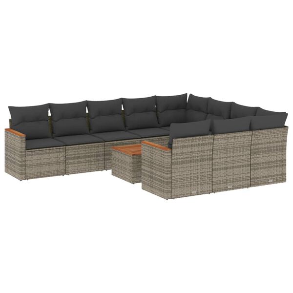 vidaXL 11-delige Loungeset met kussens poly rattan grijs