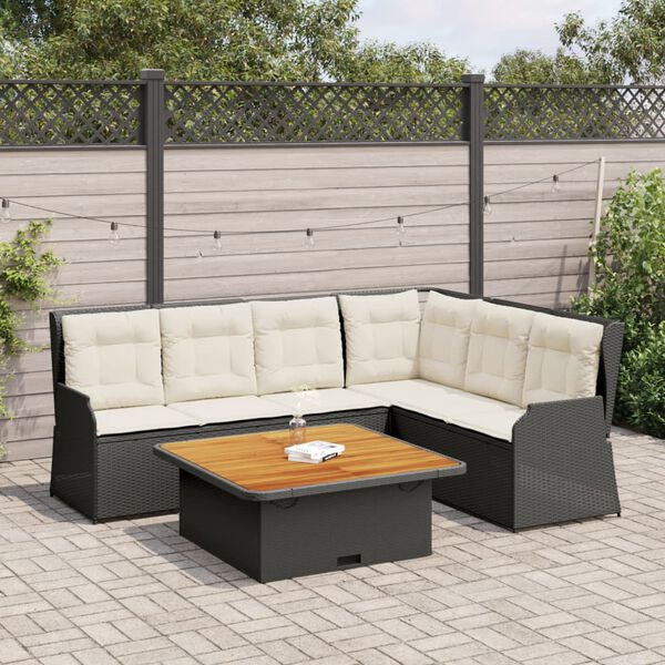 vidaXL 5-delige Loungeset met kussens poly rattan zwart