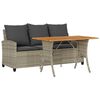 vidaXL Tuinbank 3-zits met kussens & tafel poly rattan lichtgrijs