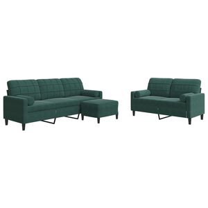 vidaXL 3-delige Loungeset met kussens en bolsters fluweel donkergroen