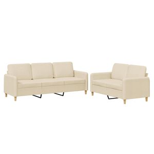 vidaXL 2-delige Loungeset met kussens stof cr&egrave;mekleurig