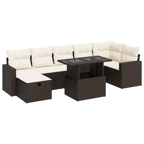 vidaXL 8-delige Loungeset met kussens poly rattan bruin