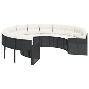 vidaXL Tuinbank met kussens rond poly rattan zwart