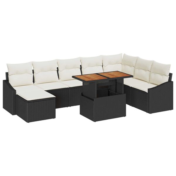vidaXL Tuin Sofa Set met opslag 9 pcs Zwart Poly riet