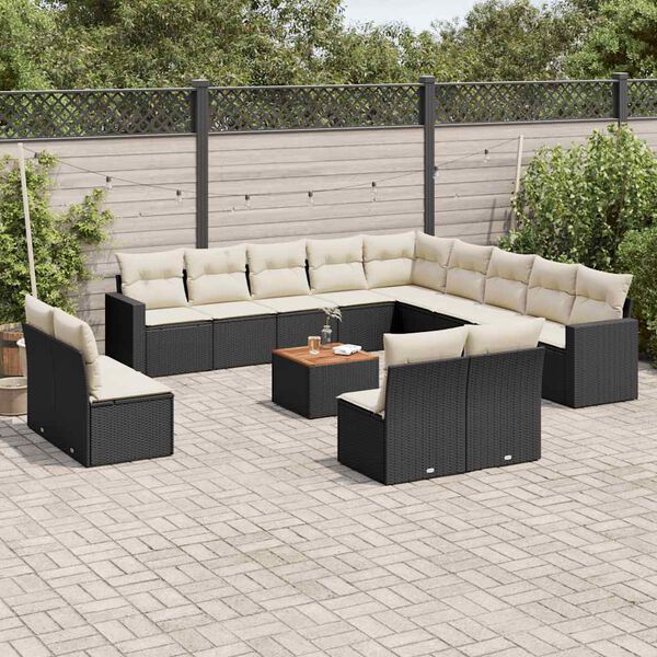 vidaXL 14-delige Loungeset met kussens poly rattan zwart