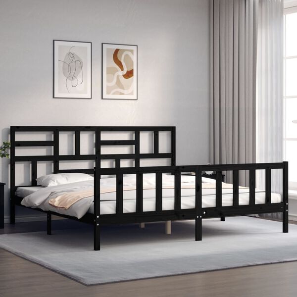 vidaXL Bedframe met hoofdbord massief hout zwart